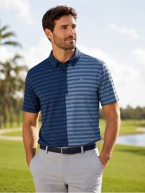 G/Fore Polo Shirt Mens Medium Blue Split Stripe Fjord Performance Golf